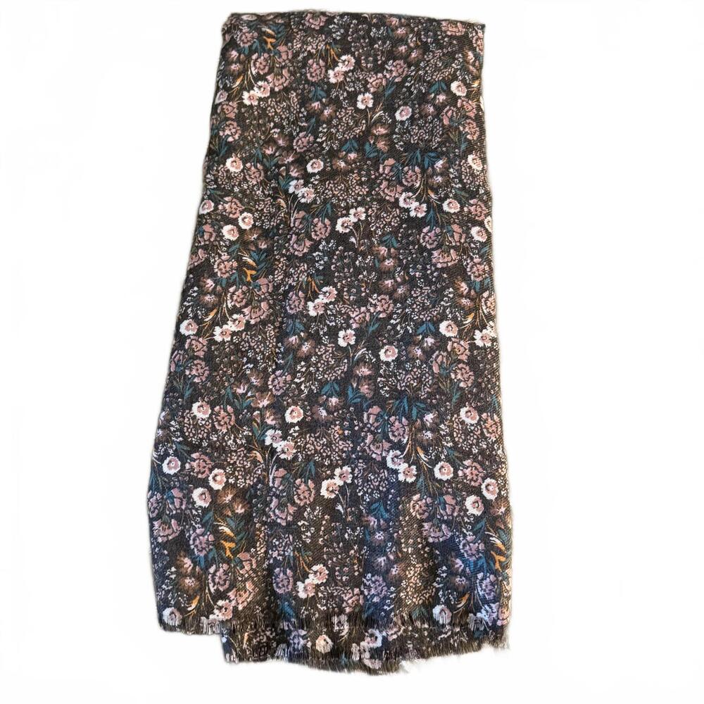 LC LAUREN CONRAD Brown/Pink Woodland Flower Scarf/Wrap 31x79 Soft Cottage‎ Core